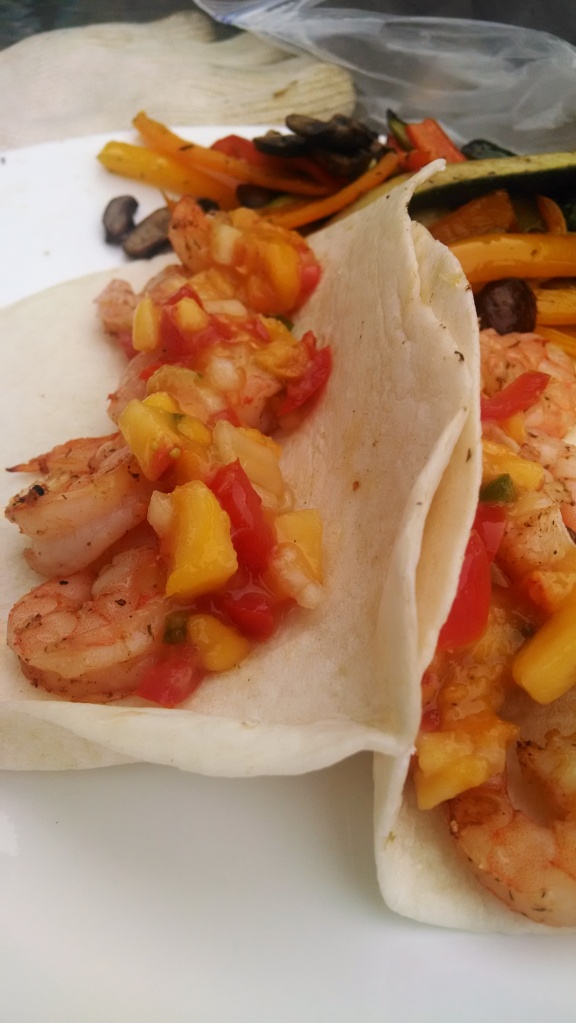Grilled Shrimp Tacos with Peach Mango Salsa